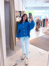 Kurze Oversized Strickjacke Royalblau