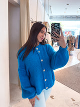 Kurze Oversized Strickjacke Royalblau