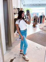 Mom Jeans Destroyed Blau