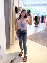 Waffle Top mit Schleife Taupe