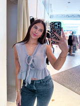 Waffle Top mit Schleife Taupe