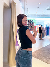 Cropped Button Up Rib Tee Schwarz