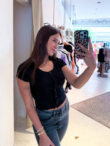 Cropped Button Up Rib Tee Schwarz