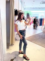 Cropped Button Up Rib Tee Weiß