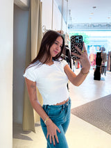 Cropped Basic Rib Tee Weiß