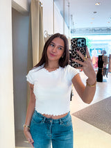 Cropped Basic Rib Tee Weiß