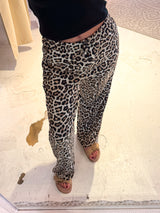 Elastische Stoffhose mit Leomuster Beige