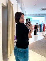 Cropped Bluse mit Knoten Schwarz