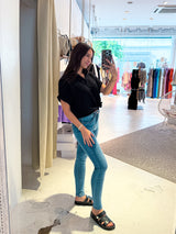 Cropped Bluse mit Knoten Schwarz