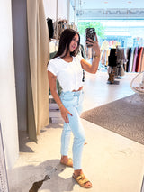 Long Mom Jeans Cut Hellblau