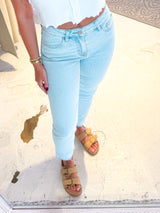 Long Mom Jeans Cut Hellblau