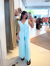 Plissee Jumpsuit Hellblau