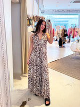 Wickel-Kleid mit Leomuster Camel