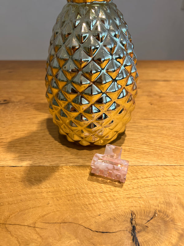 Mini Haarklammer Rosa/Weiß Shiny
