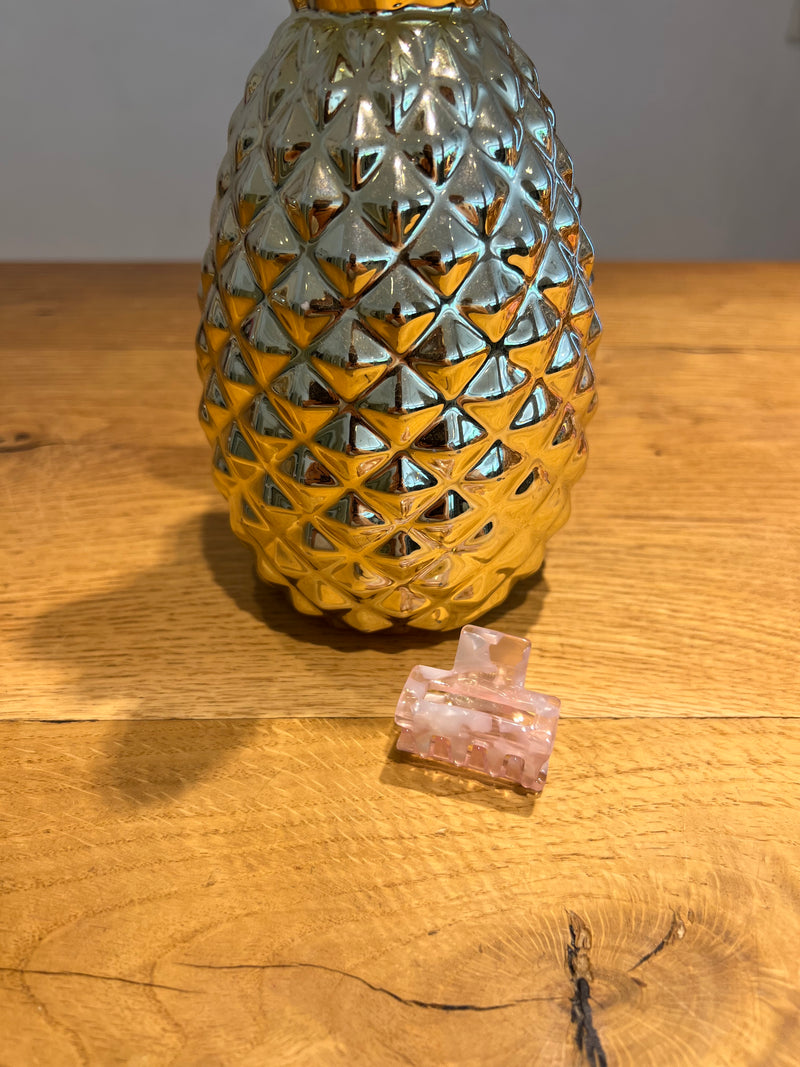 Mini Haarklammer Rosa/Weiß Shiny