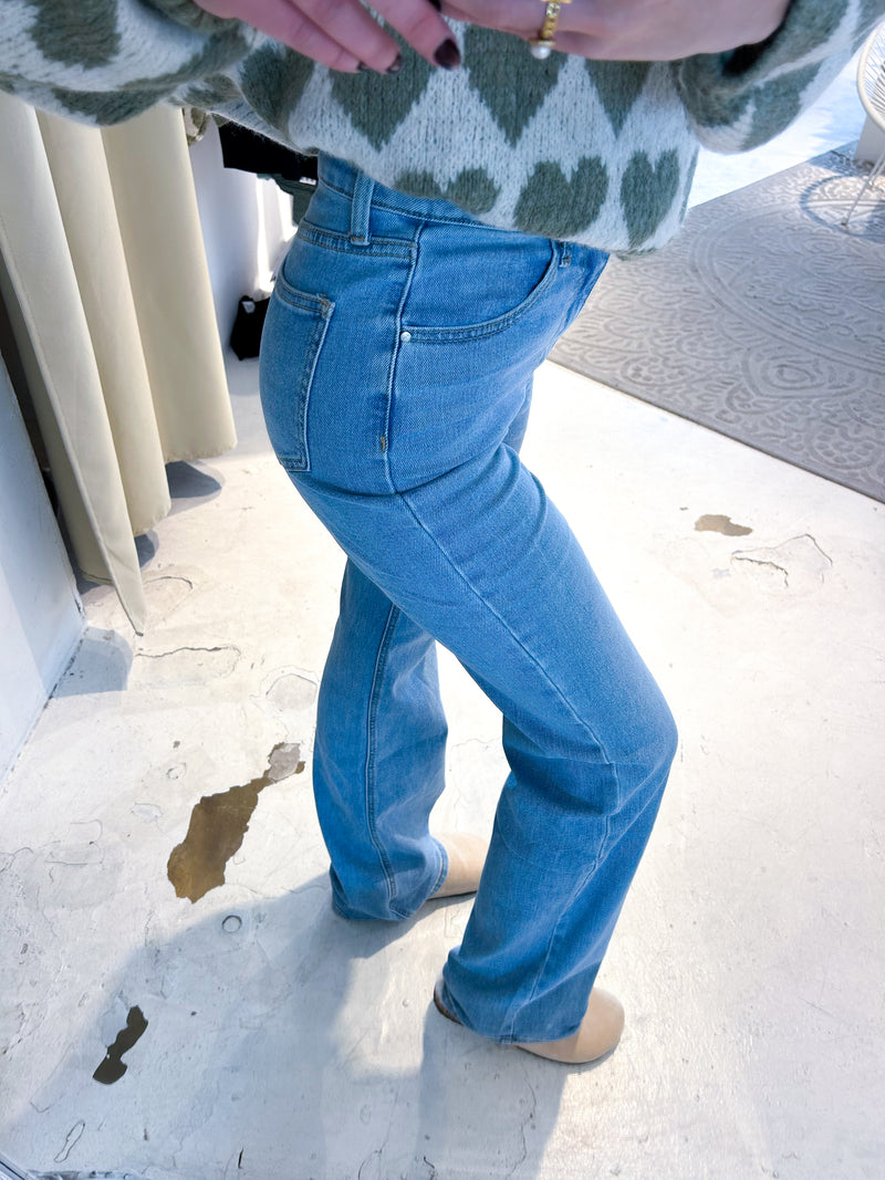 Wide Leg Extra Long Jeans Cut Hellblau