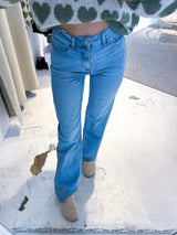Wide Leg Extra Long Jeans Cut Hellblau