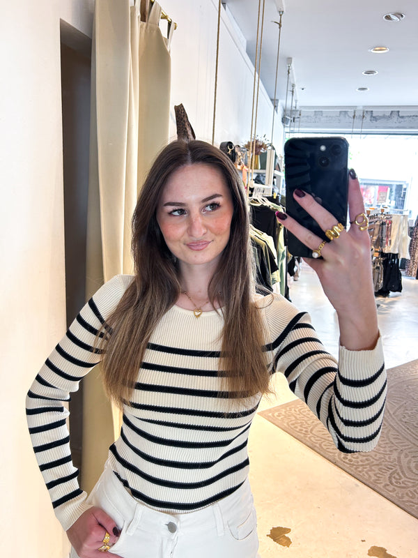 Strickbody mit Streifen Schwarz/Beige