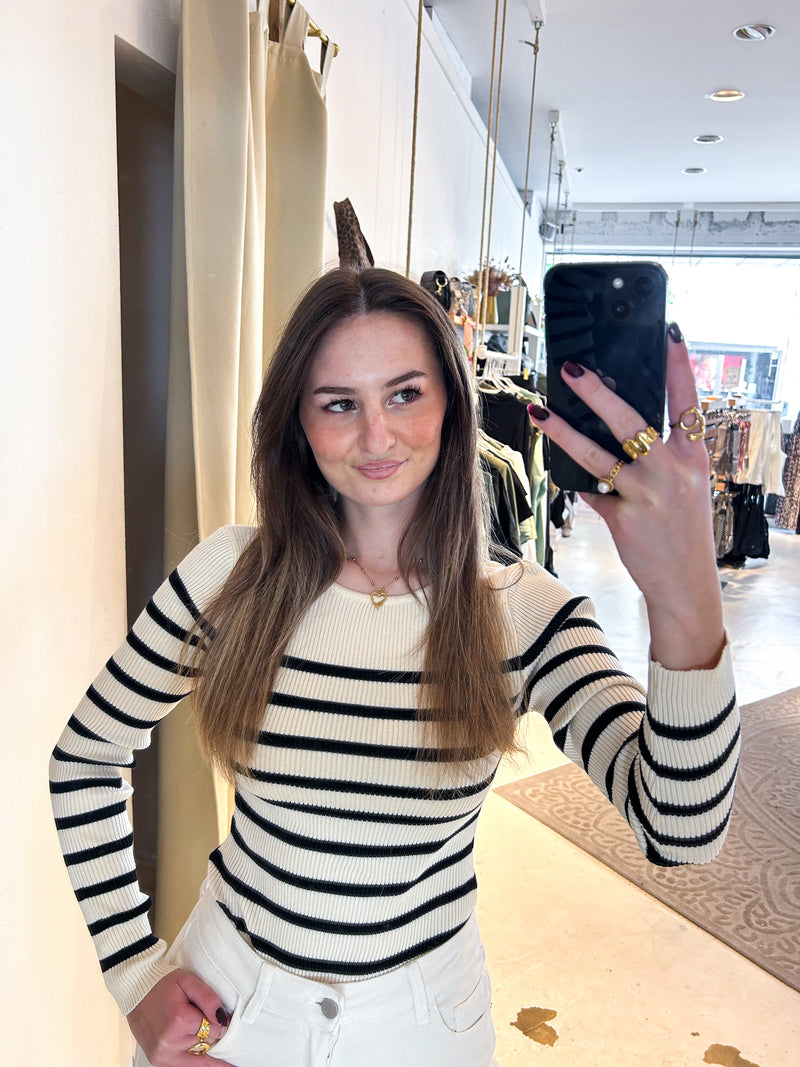 Strickbody mit Streifen Schwarz/Beige