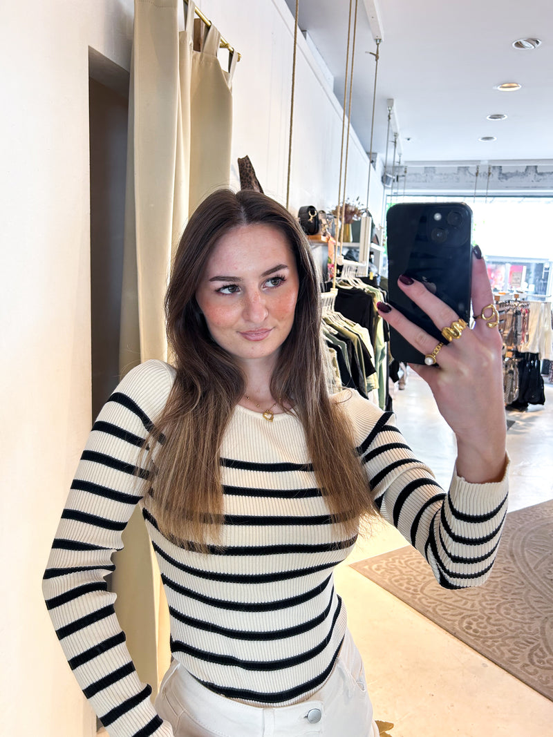Strickbody mit Streifen Schwarz/Beige