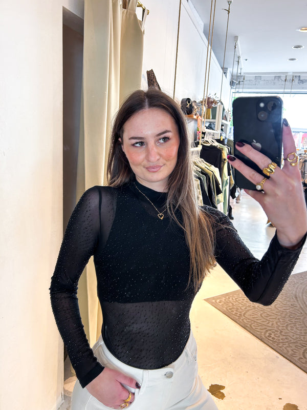 Mesh Body mit Glitzer Schwarz