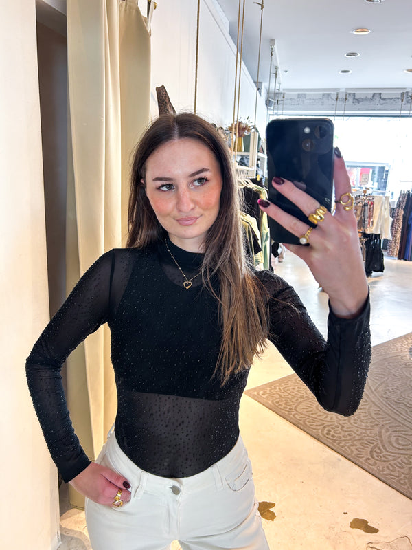 Mesh Body mit Glitzer Schwarz