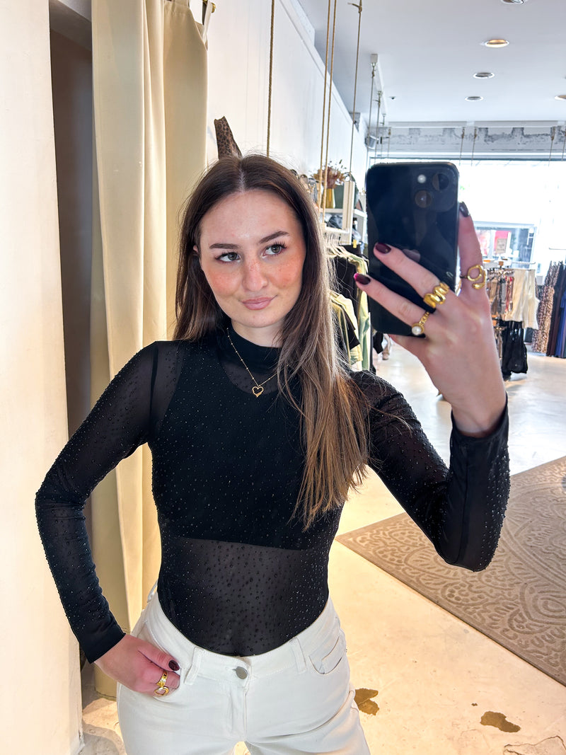 Mesh Body mit Glitzer Schwarz