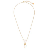 Perlenring und goldene Blume Edelstahl Halskette Gold