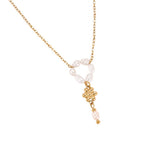 Perlenring und goldene Blume Edelstahl Halskette Gold