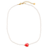 Red Heart In Small Pearl Edelstahl Halskette