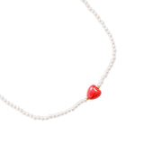 Red Heart In Small Pearl Edelstahl Halskette
