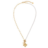 Halbseitige Kunstperlenkette und Blume Edelstahl Halskette Gold