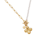 Halbseitige Kunstperlenkette und Blume Edelstahl Halskette Gold