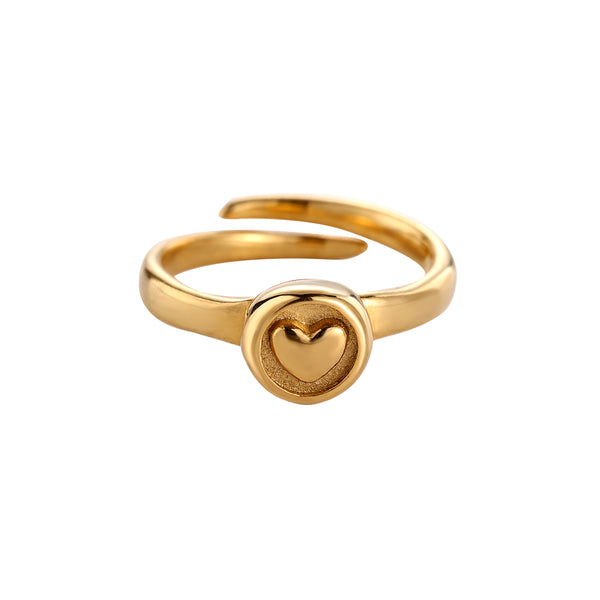 Heart Emblem Edelstahl Ring Gold