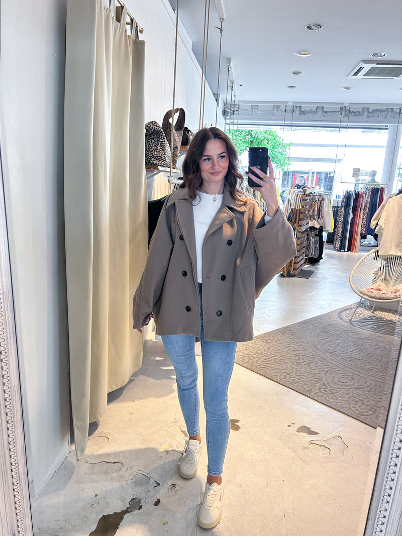 Kurzer Oversized Mantel Taupe