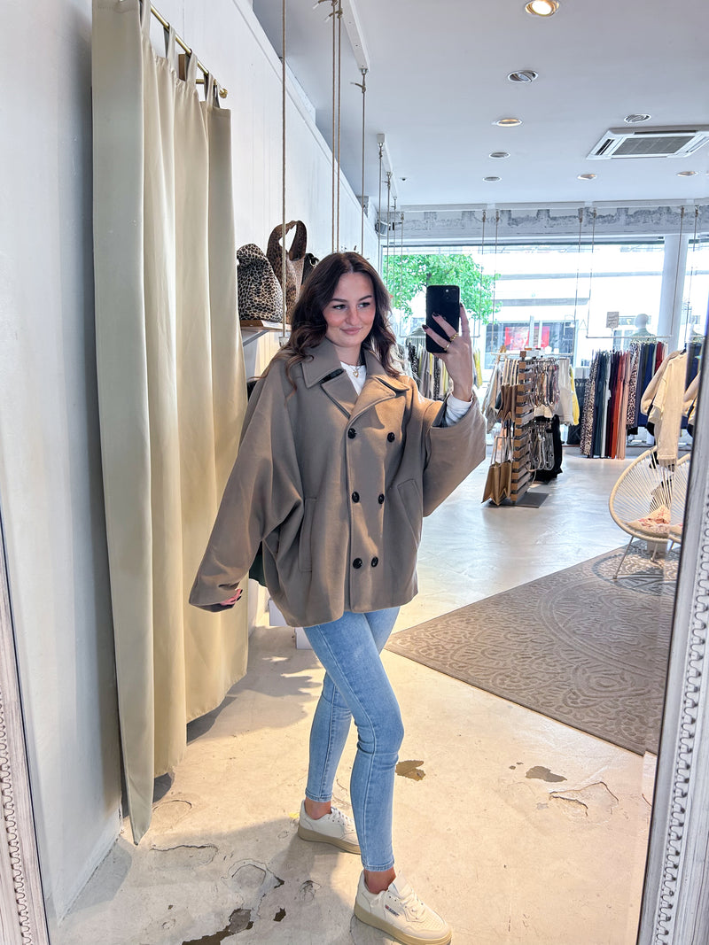 Kurzer Oversized Mantel Taupe