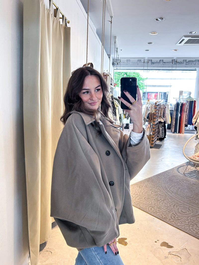 Kurzer Oversized Mantel Taupe