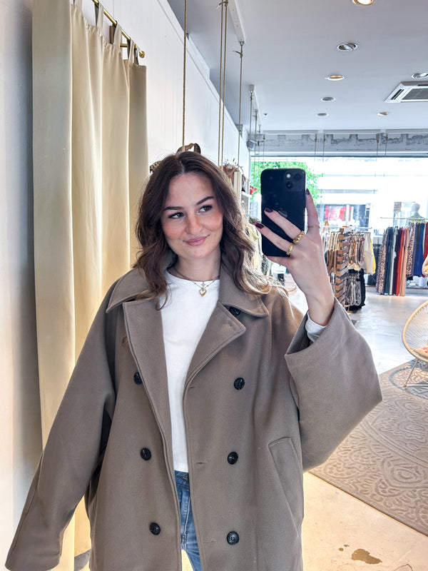 Kurzer Oversized Mantel Taupe