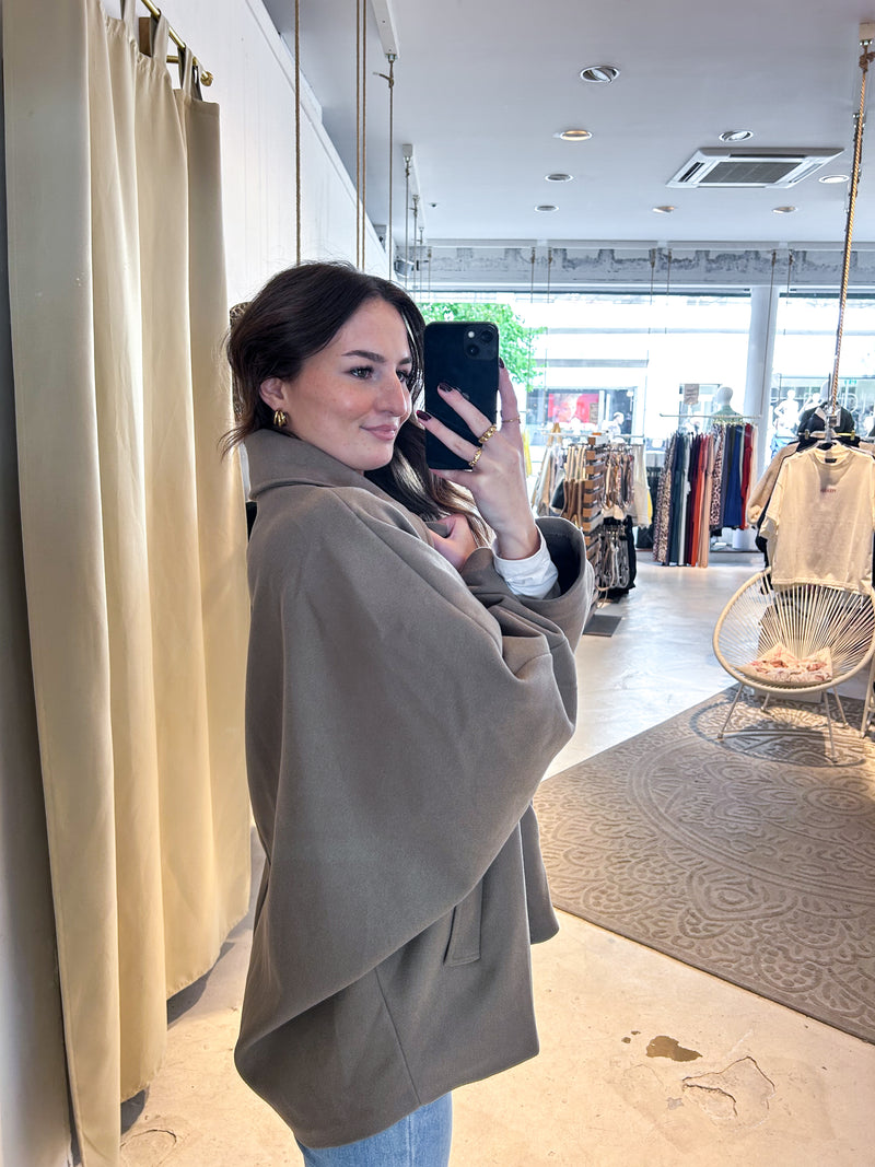 Kurzer Oversized Mantel Taupe