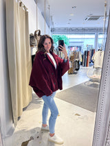 Kurzer Oversized Mantel Weinrot