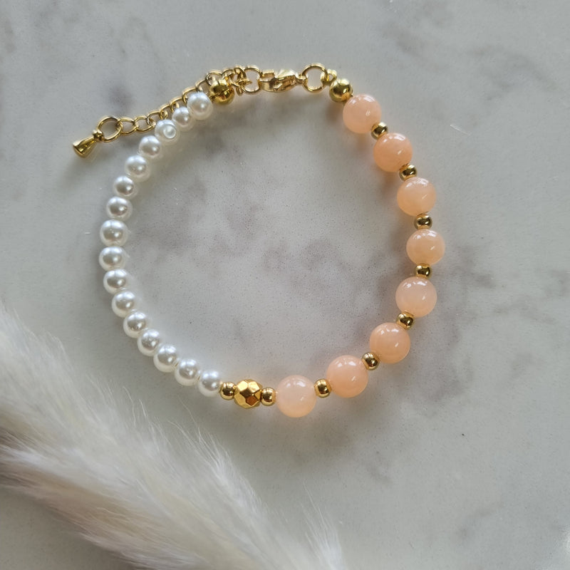 Beads By Brown Glas- und Naturstein Perlen Armband Light Peach/Gold