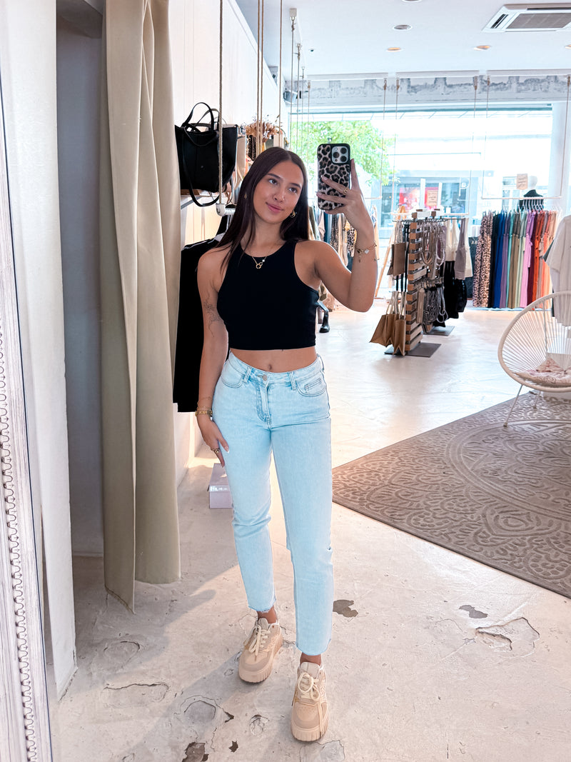 Cropped Rib Top Schwarz