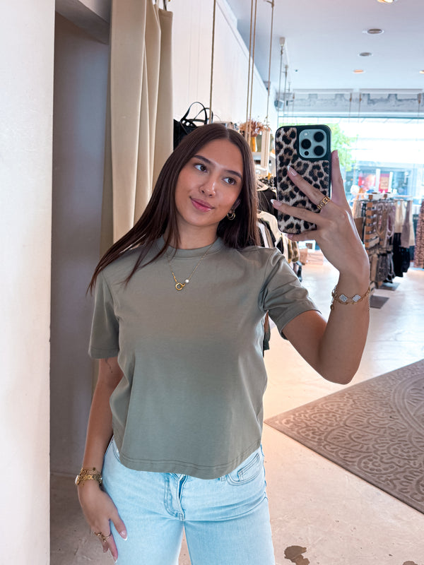 Cropped Oversized Tee Olive
