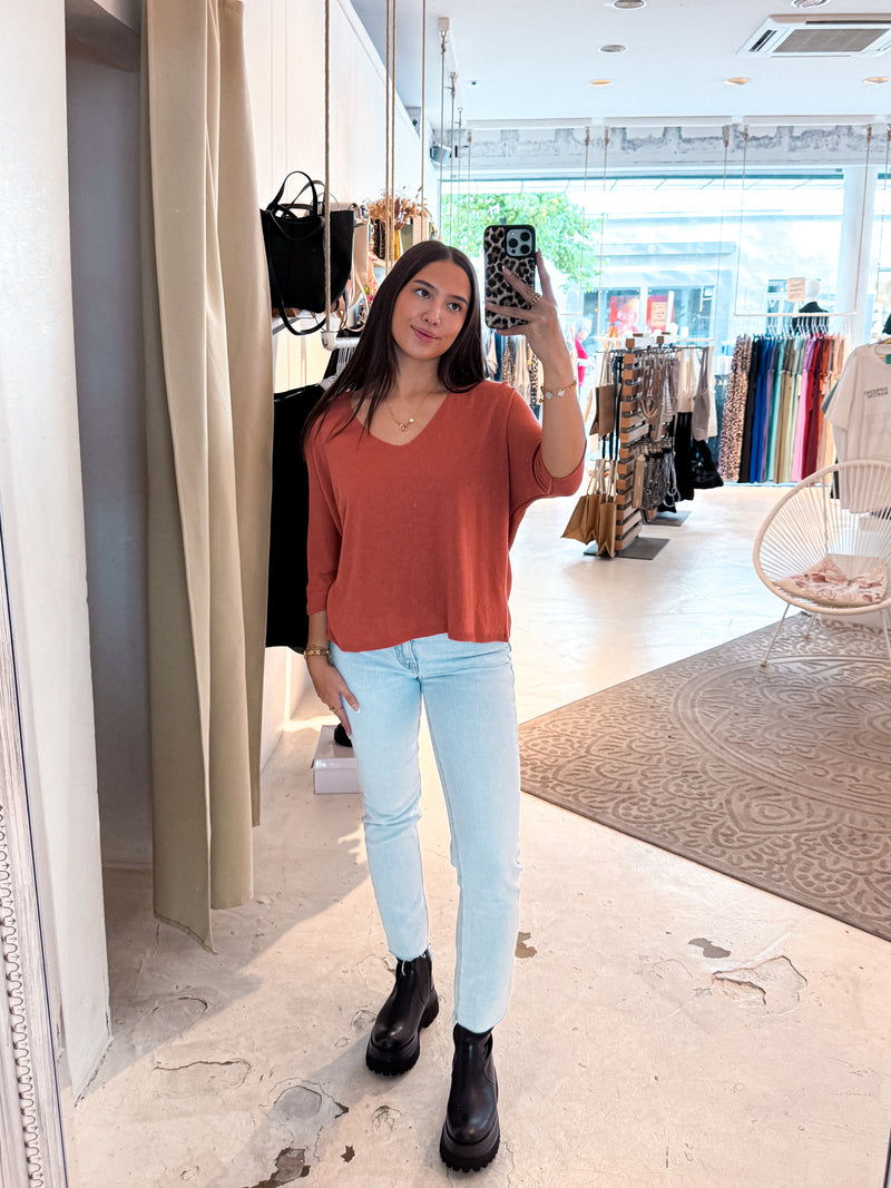 Dünner Strickpullover Terrakotta
