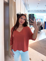 Dünner Strickpullover Terrakotta
