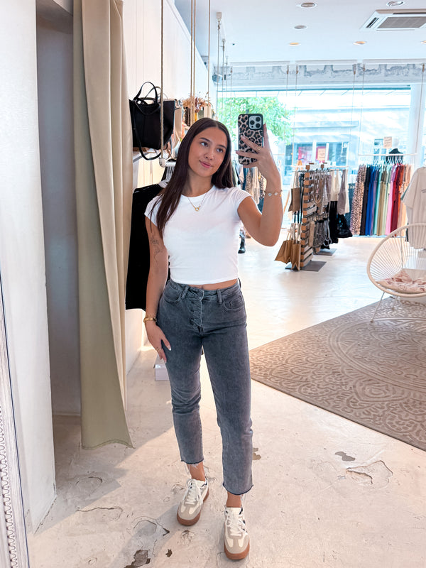 Mom Jeans Cut Grau