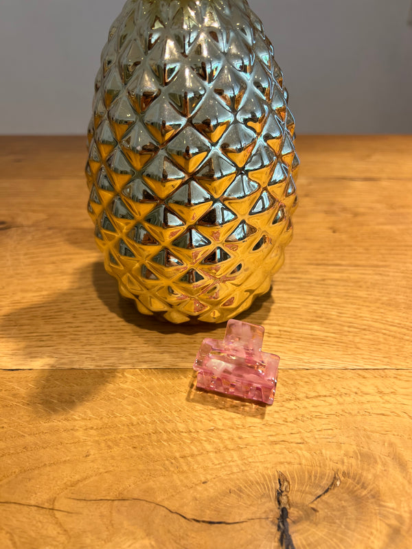 Mini Haarklammer Pink/Weiß Shiny