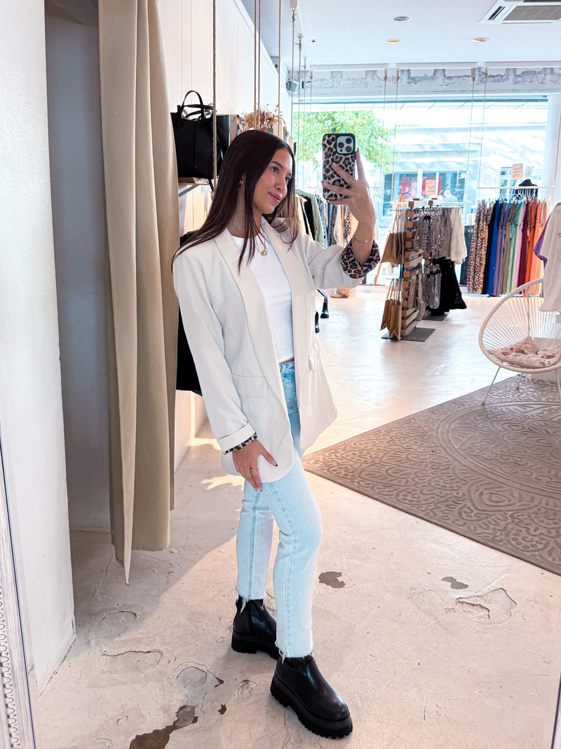 Oversized Blazer mit Leomuster Beige