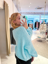 Kurze Oversized Strickjacke mit Schleifen Hellblau