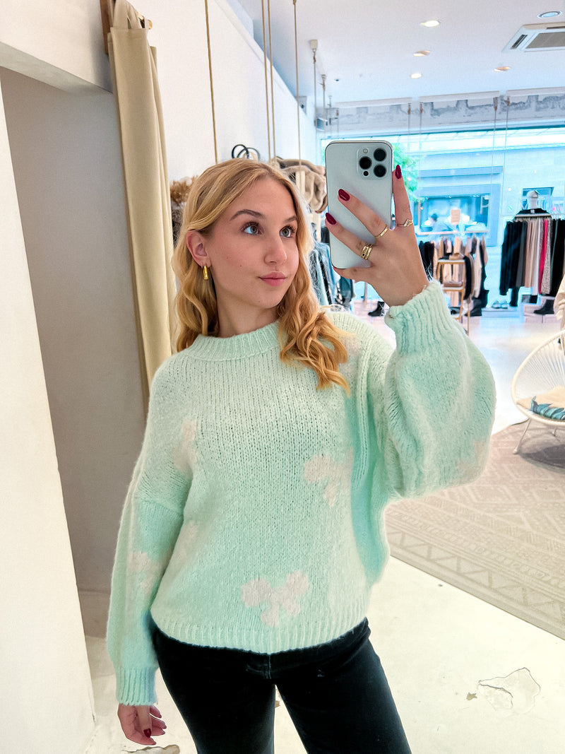 Oversized Strickpullover mit Schleifen Mint